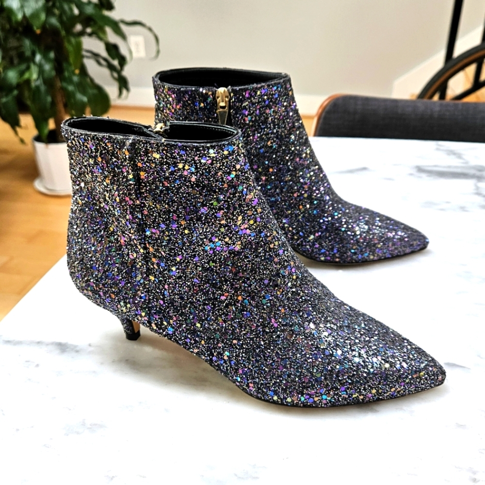 NWOT - Kate Spade Olly Too Midnight Confetti Glitter Boots, Size 6M